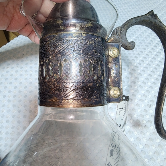 VINTAGE SILVER PLATED BASE  EUC COFFEE TEA GLASS CARAFE WARMER SET - Picture 11 of 11